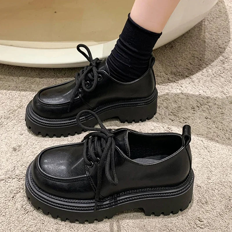 Rimocy Chunky Platform Oxfords Shoes for Women 2025 Spring Non Slip Lace Up Flats Woman Thick Bottom Patent Leather Gothic Shoes