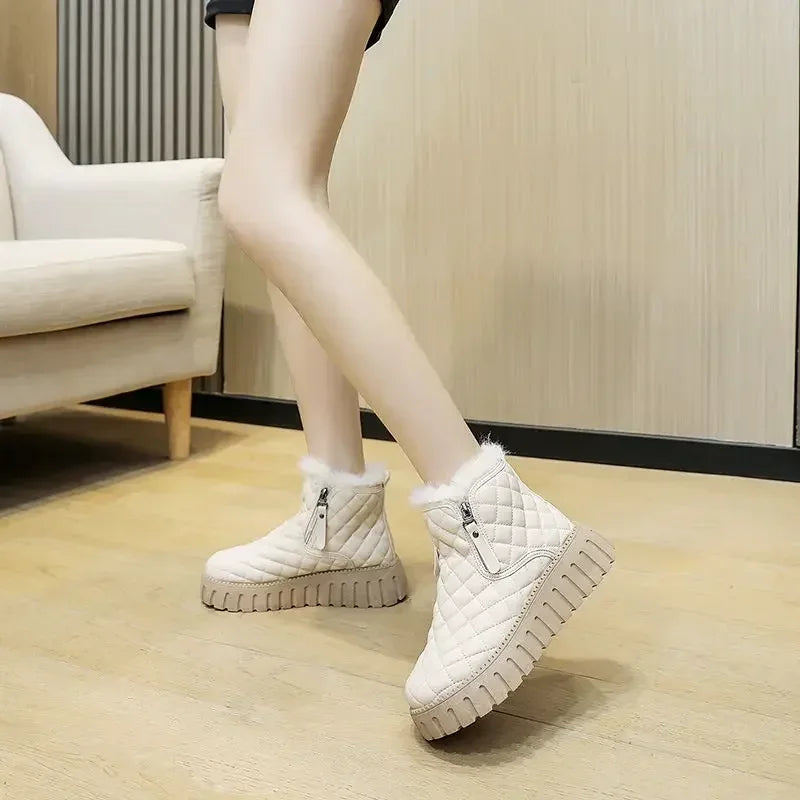 Woman Shoes Round Toe Elegant With Medium Heels Platform Snow Boots for Women Chunky Demi-season Anti Slip New In Spring Autumn