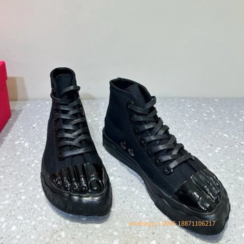 Golden Five Fingers Catwalk Ladies Shoes 2024 Summer New Sexy Street Thick Sole Sports Casual Pumps Model Party Lace Up Sneakers