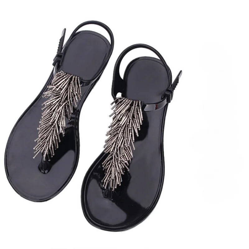 Women's Shoes Flip-flops Sandals for Woman Black Footwear Plastic with Low Heels Summer 2024 Crystal Pvc Wholesale Luxury Sale H
