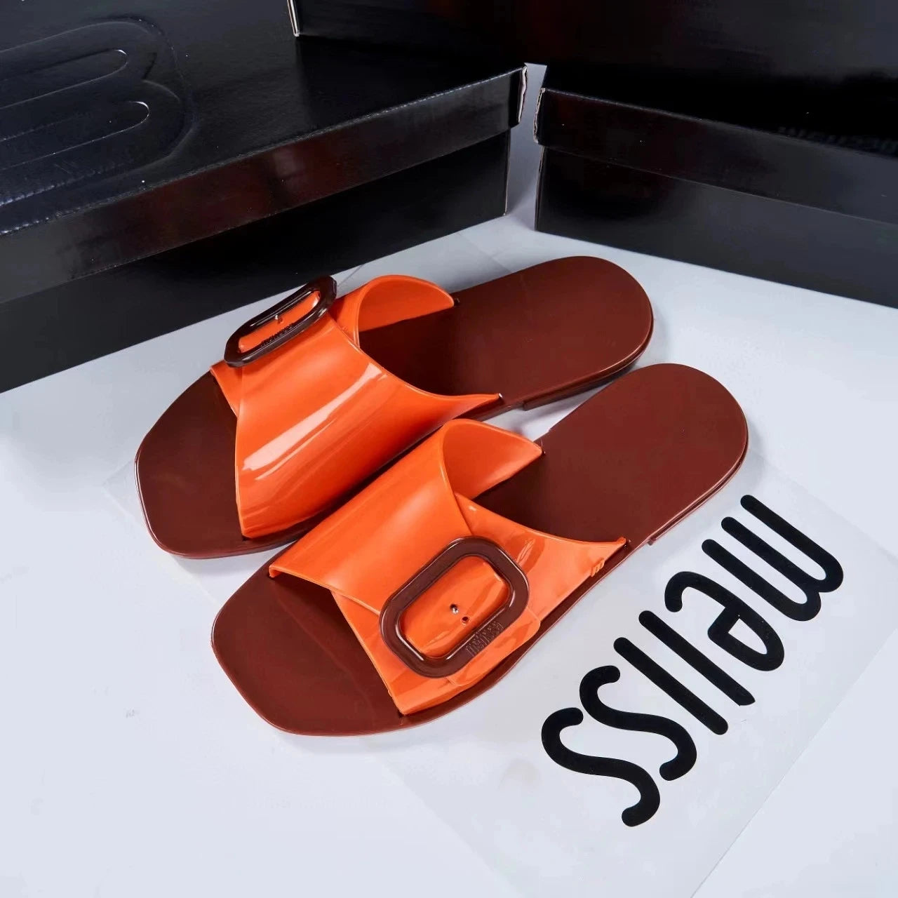 Mini Melissa Outdoor Women's Jelly Slides Sweety Girls Wide Buckle Slippers Adult Ladies Non-slip Flat Beach Vacation Shoes