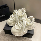 Black Platform Women's Sneakers 2024 Spring Lace-Up Thick Bottom Vulcanize Shoes Woman Pu Leather Breathable Sports Shoes Ladies