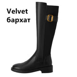 FEDONAS Elegant Women Knee-High Boots Autumn Winter Splicing Genuine Leather Belt Buckle Side Zipper Party Office Shoes Woman
