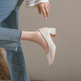 Woman Spring Elegant Square Toe Shallow Leisure Walk Mary Janes Female Black Designer 4CM High Heel Fetish Girl Work Shoes