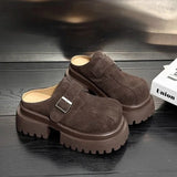 Suede Chunky Platform Women Mules Shoes Fashion High Heels Slippers 2025 Trend Winter New Brand Buckle Casual Femme Chaussures