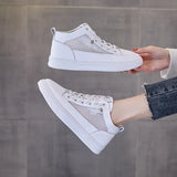 Comemore Spring High Top Spring Vulcanized Flat Shoes Female Fashion Ladies Sports Casual White Genuine Leather Women Sneakers