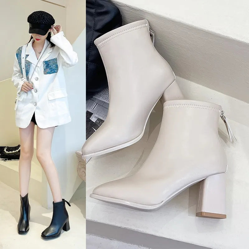 Autumn/Winter Fashion Square Heel Comfortable Short Boots High Heel Warm Knight Boots Square Toe Elegant Banquet Women's Shoes