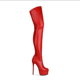 Elegant Women's High Heel Platform Over The Knee Boots Stretch Faux Leather Long Boots For Party Size 34-43