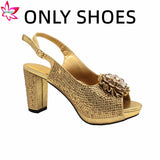 2022 High Quality Classics Style Italian Women Shoes Matching Bag Set in Golden Color Comfortable Heels for Garden Party