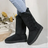 Women Snow Boots Winter Mid-calf Boots Warm Cotton Shoes Fashion Solid Color Button Ladies Brown Long Boots Plus Size 41