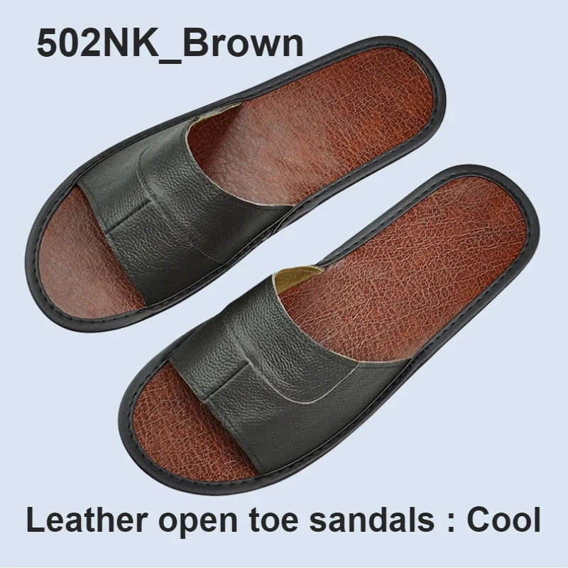 Genuine Cow Leather Slippers Homes in indoor slipper summer men women elderly non-slip cool sandals casual single Slides shoes
