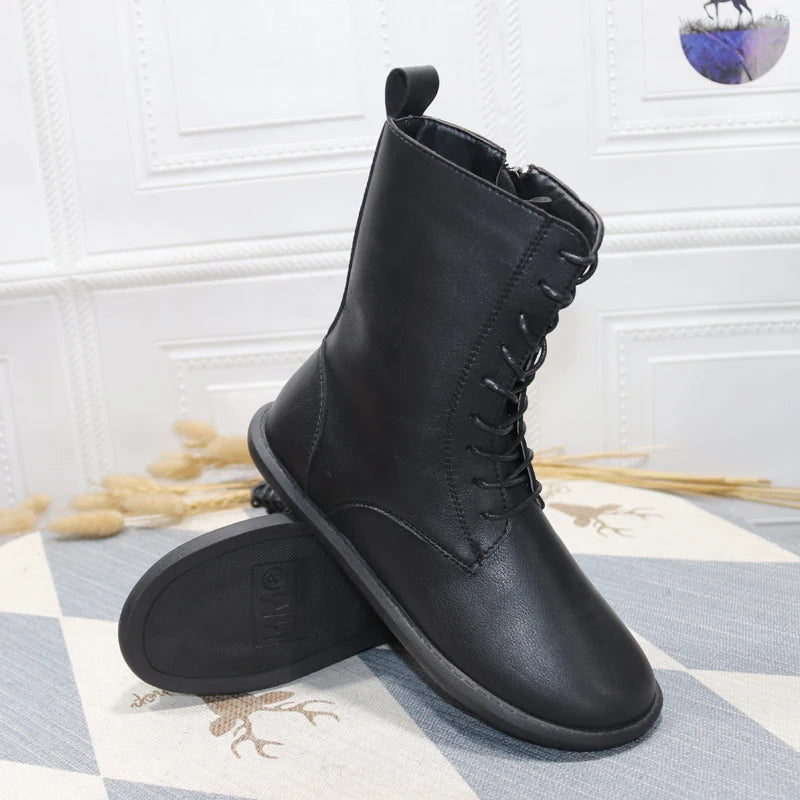 Careaymade-Genuine leather women's shoes Flat Bottom Large Size Slim Korean casual women's Boots warm winter Boots size35-43