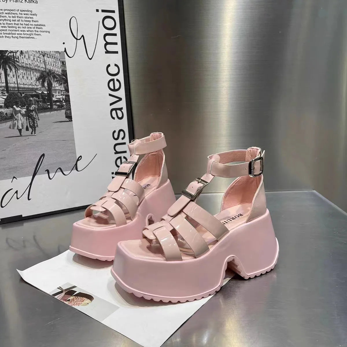 Brand New Design Goth Summer Sandals Women Platform Chunky High Heels Female Shoes Punk Thin Band 2023 Fashion Shoes For Woman