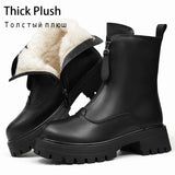 RIZABINA Ankle Boots Real Leather Winter Thick Plush Zipper Chunky Heel Women's Booties Ladies Fashion Non-slip Platform Shoes