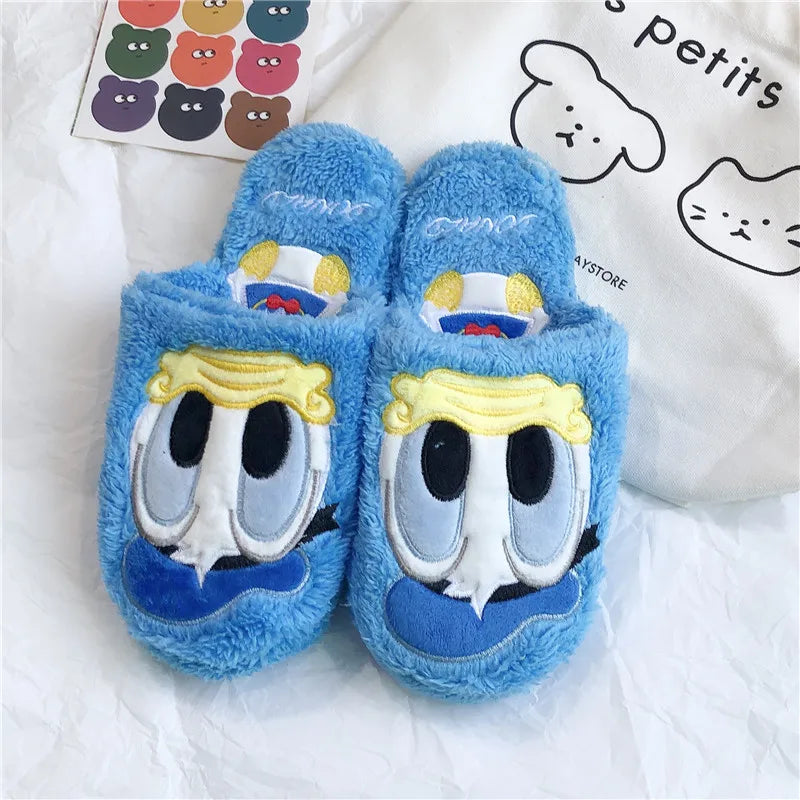 Cartoon Sulley Mike Slippers Cute Girl Warm Home Slippers Women Indoor Slippers Blue Duck Kawaii Non-slip Slippers Gifts EU36-41