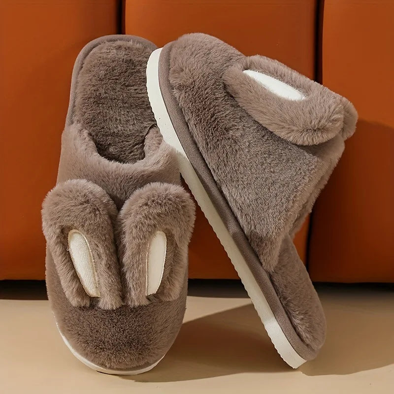 Women Cotton Slippers 2024 Winter Plush Cute Rabbit Comfortable Anti Slip Home Indoor Floor Warm Cartoon Slippers Chanclas Mujer