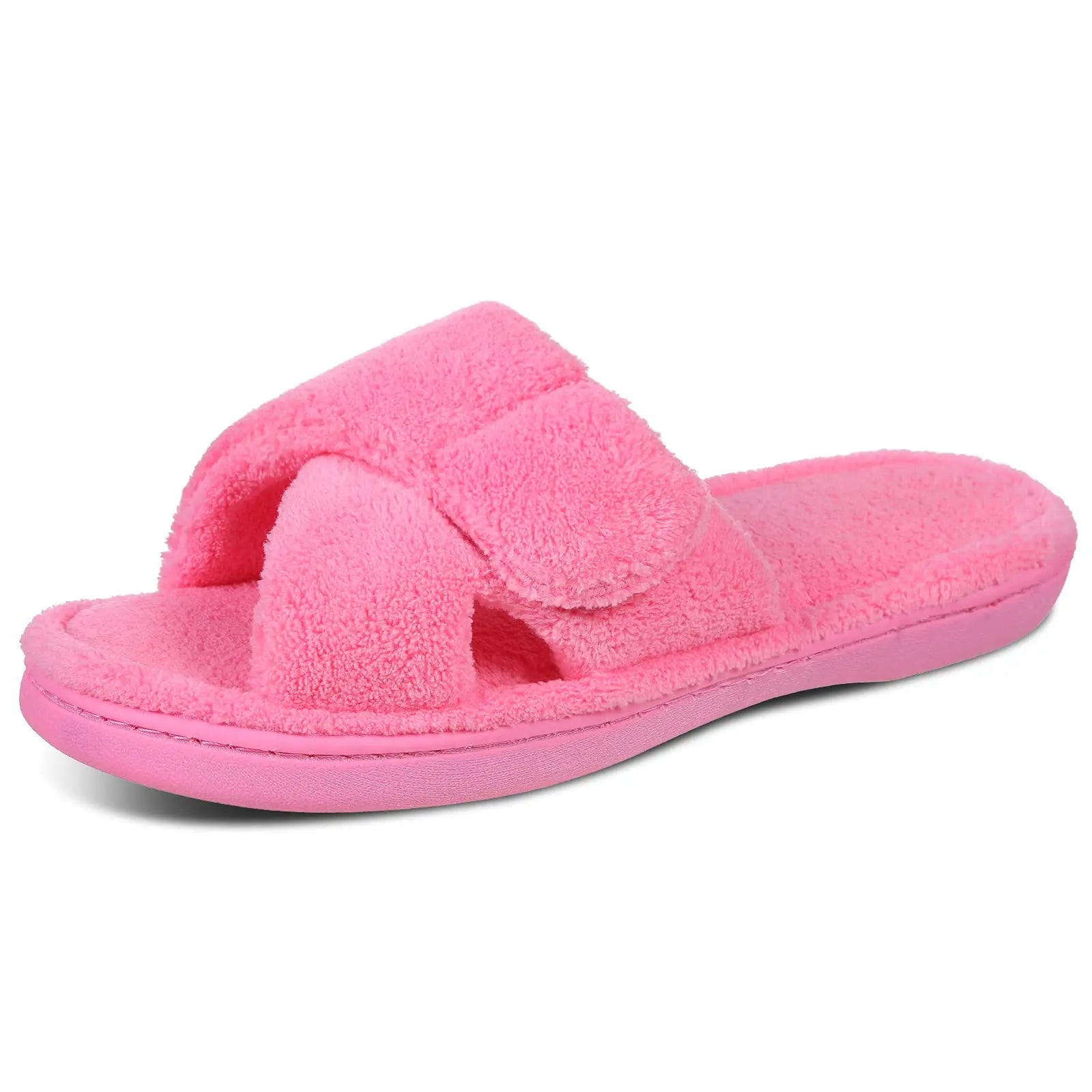 Comwarm Women Furry Slippers Soft Sloe Open Toe Memory Foam Non-slip House Plush Slippers Adjustable Terry Cloth Indoor Sandals