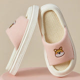 Platform Slippers Women Home Cartoon Animals Cute Designer Shoes Girls 2024 New Casual House Linen Slides Flats Indoor Open Toe