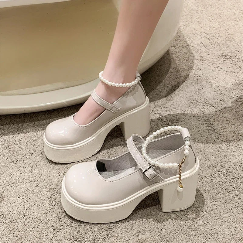 Fashionable White Chunky Platform High Heels Women's 2023 New Autumn/Winter Mary Jane Comfortable Sneakers