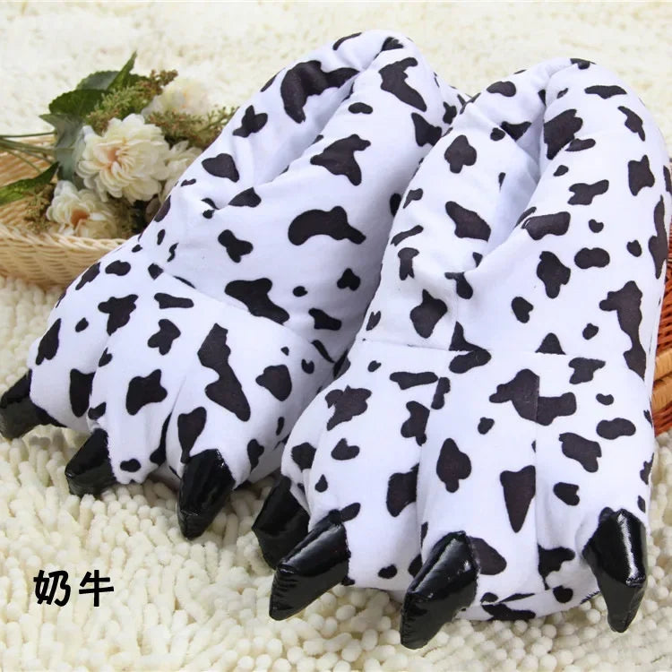 Cute Plush Toy Slippers Winter Animal Pajamas Stitch Tiger Dinosaur Paw Cartoon Warm Home Slippers Women Winter