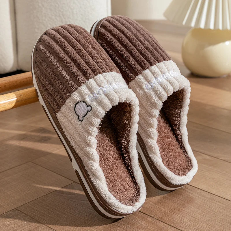 Cotton slippers for men autumn and winter indoor home decor anti slip thick bottom stepping on poop plush warm couple women