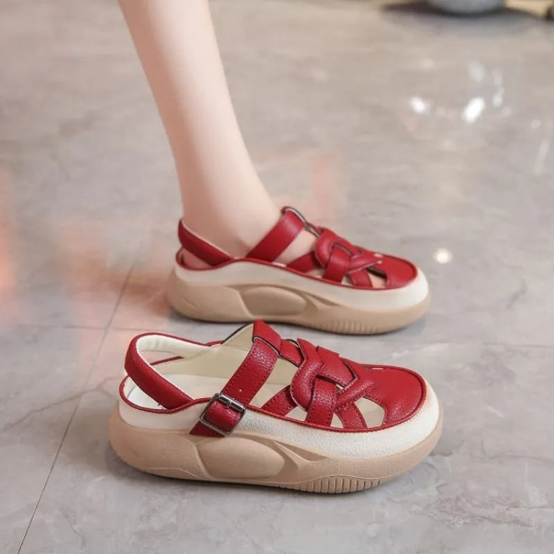 Trendy Sports Women's Sandals 2024 Summer New Headed Hollow Leisure Breathable Thick Sole Women's Shoes Luxury Sandals Designers