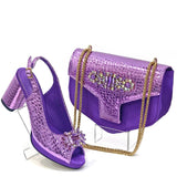 Venus Chan Gold Color Nigeria Fashion Rhinestone-encrusted Ladies Party Shoes And Special Bag High Heels Wedding Handbag