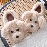 Comwarm Cute Dog Short Plush Slippers For Women 2023 Winter Warm Furry Cotton Shoes Couples Home Indoor Bedroom Cozy Slippers