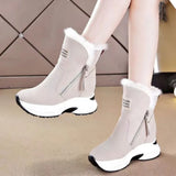 Wedge Shoes Leather Snow Boots Woman Winter Boots Warm Women's Shoes Mid-Calf Ladies Platform Booties