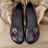 2023 Vintage Floral Ballet Flats Women's Genuine Leather Shallow Shoes Mom Driving Loafers Ladies Retro Cozy Moccasins Sneakers