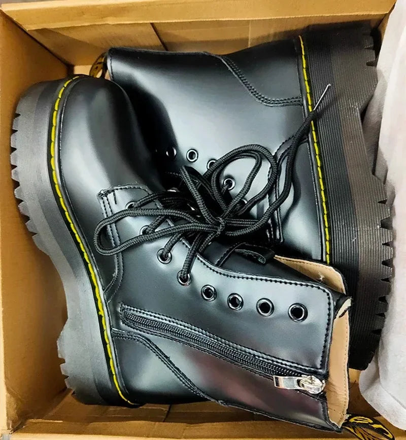 Women Boots Goth Casual Shoes Woman Leather Chelsea Classic Motorcycle Female Goth Shoes High Platform Boots Women Botas Mujer