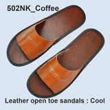 Genuine Cow Leather Slippers Homes in indoor slipper summer men women elderly non-slip cool sandals casual single Slides shoes