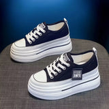 2025 New Woman Platform Sneakers Wedge Shoes Female 8cm Height Increasing Ladies Breathable Cloth Casual Shoes Canvas Shoes