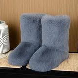 Winter Fuzzy Boots 2024 Women Furry Shoes Fluffy Fur Snow Boots Plush lining Slip-on Rubber Flat Outdoor Bowtie Warm Footwear