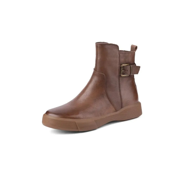 2024 New Retro Boots for Women Autumn Winter Women's Shoes PU Leather Casual Flat Ankle Boots Female Platform Short Boots