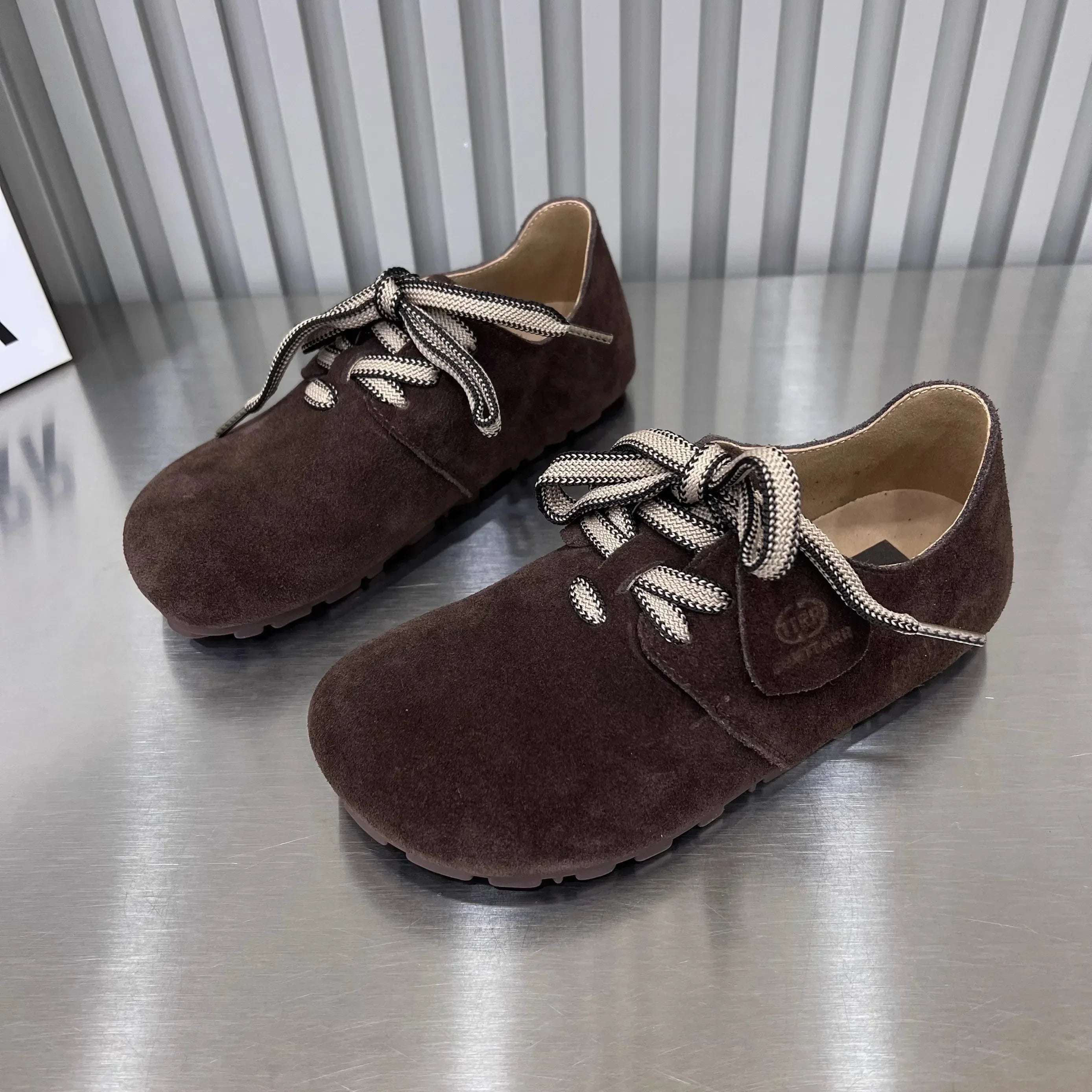 Retro flat lace-up big head woman 2024 spring and autumn puff shoes match flat casual women's single shoes