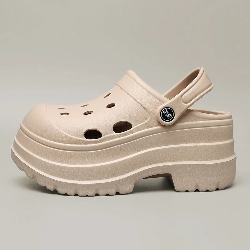 9cm Chunky Platform Clogs Sandals Women 2024 New Beach Hollow Out Sandals Shoes Woman Summer Closed Toe Wedge Heels Slippers