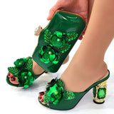Classic Green Color Pointed Wine Glass Heel Design Ladies Shoes Dual-Use Ladies Bags Wedding Party Shoes Bag