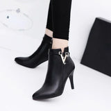 Botas Mujer Invierno  Autumn Stiletto Thin High Heels Woman Pointed Toe Pu Leather Zipper Sexy Ankle Women Boot Botines Chelsea8