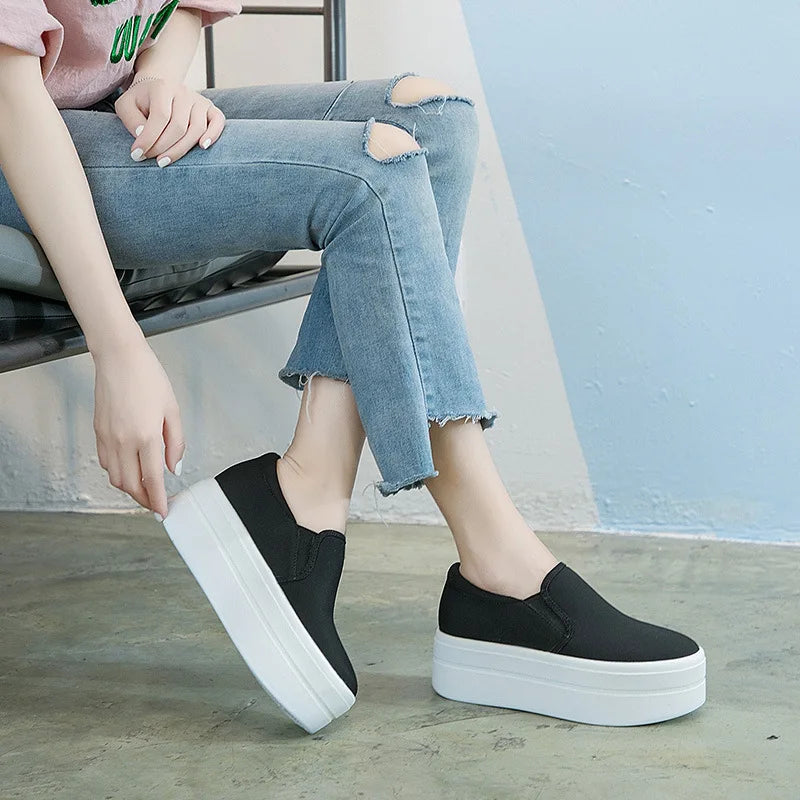 women flat platform canvas shoes canvas flats women casual shoes girls Student thick soled Loafers Lady Slip on 789