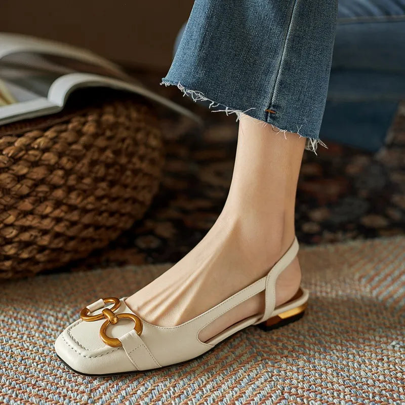 Retro Low-heeled Baotou Sandals Women's 2023 Summer New Slingback Suede Office Ladies Shoes Sandal Slip on Woman Flats