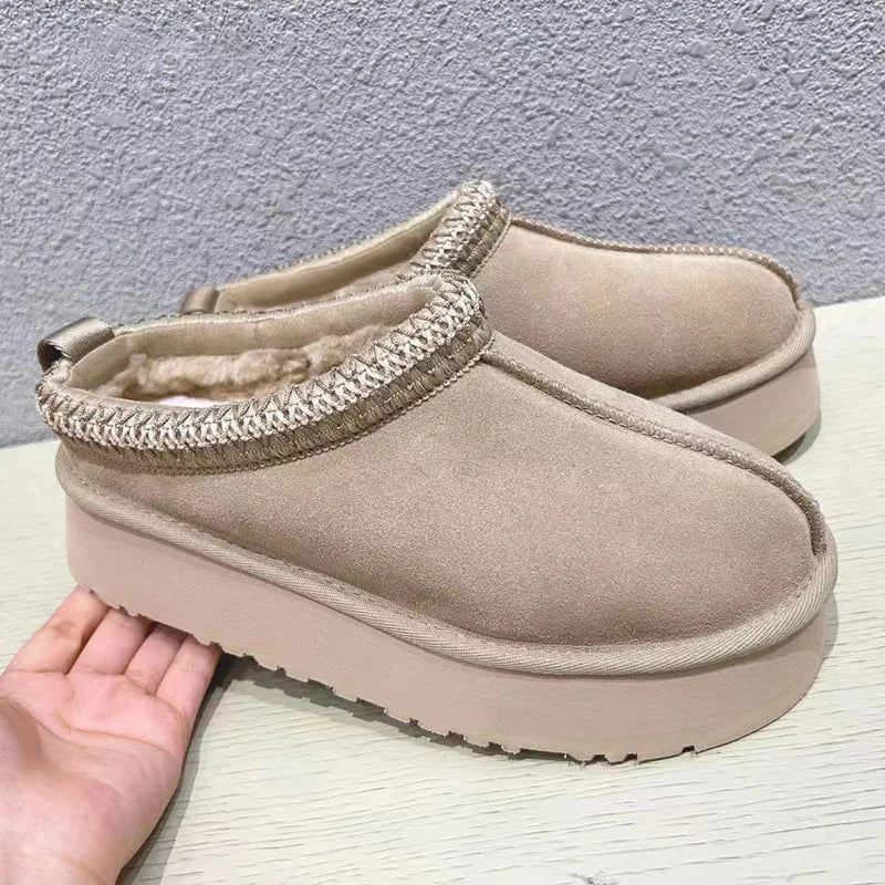 2024 New Snow Boots for Women Winter Cashmere Warm Platform Without Heel-covered Hair Half Slipper Cotton Shoes for Women Q426
