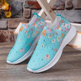 Women Print Breathable Jogging Sneakers Shining Crystal Walking Socks Shoes Woman Slip-On Soft Bottom Light Trainers Female