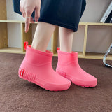 Winter Damen Warme Regenschuhe Gummistiefel Damen Warme Galoschen mit Fell Knöchel Regenstiefel Wasserdicht Garten Wasserstiefel Schuhe