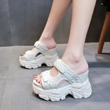 Women Slippers Female Sandals 10CM High Heels Ladies High Platform Beach Slides New 2025 Summer Chunky Flip Flops Woman