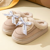 Winter Faux Suede Cotton Slippers for Women's Winter Home Rabbit Bow Cotton Slippers for Warmth New Thick Soled Princess Style