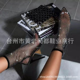 European and American plus size over-the-knee boots women's summer full rhinestone pointed toe high heel long high sock boots