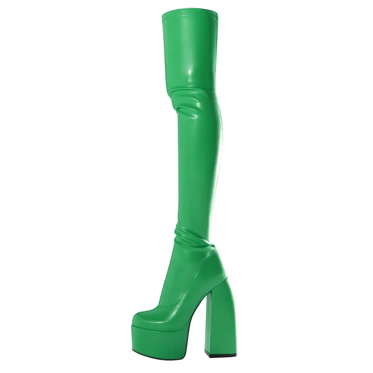 2024 Traf Spring Round Pink Thigh High Heel Platform Patent Leather Y2k Sexy Zipper Green Goth punk Over Knee Boots Promotion