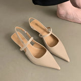 Bailamos Women Sandals Pointed Toe Elegant Low-heel Shoes Summer Fashion Slingback Woman Mules Shoes Pumps Dress Shoes