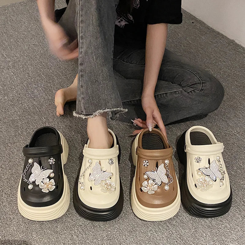 Fashion Beach Garden Shoes DIY Women's Hole Shoes 8cm Sandal Slippers Cartoon Accessories Hole Slippers Shoes for Students Girls